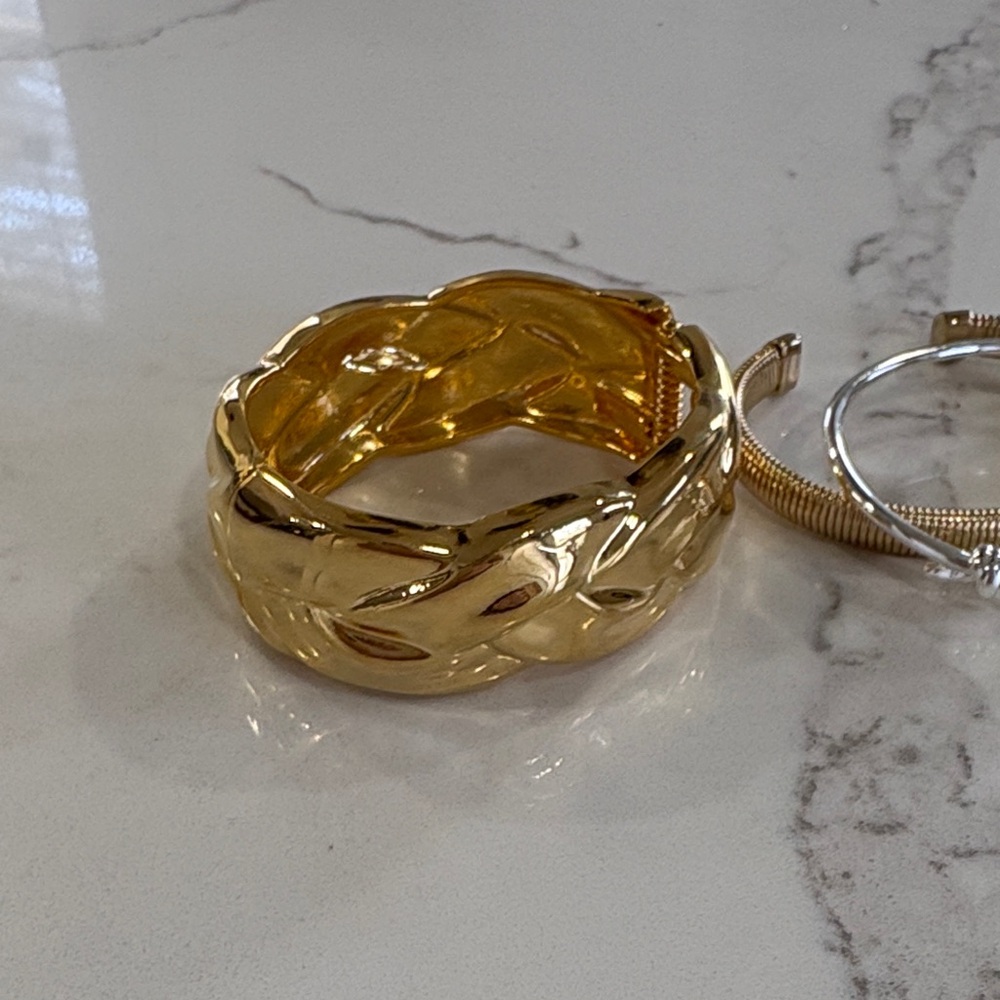 Gold Braided Statement Bangle Bracelets Set Of 3 - image 5